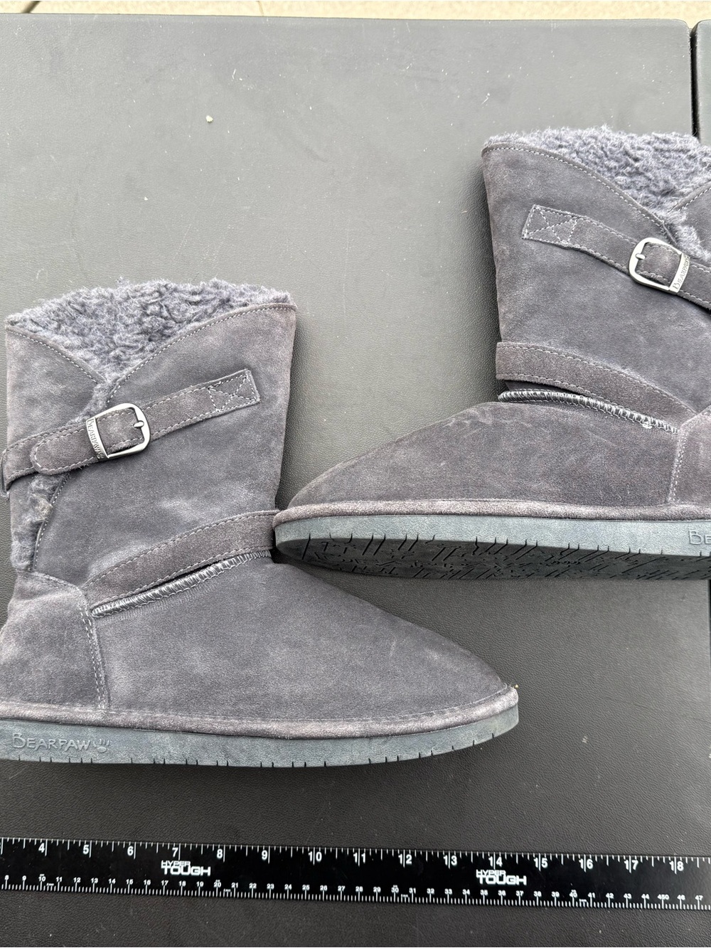 BearPaw Gray Suede Shearling Ankle Booties